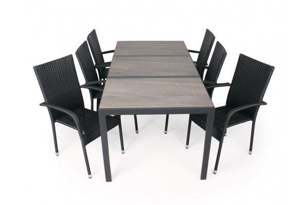 Geneve Keramik Havemøbelsæt - 90x195 cm - Sort/grå