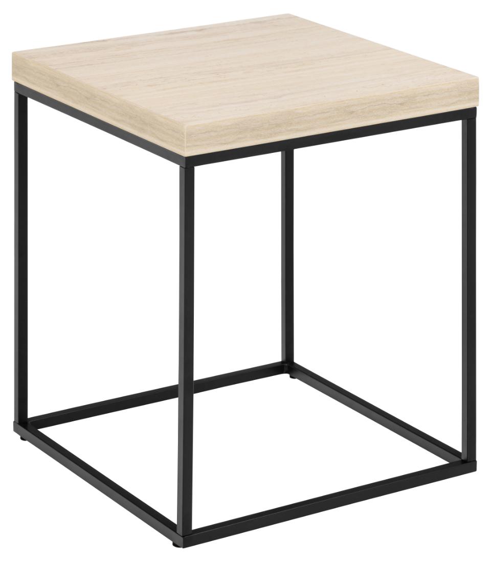ACT NORDIC Barossa sofabord kvadratisk beige papir travertinlook og sort stål 40x40