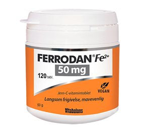 Detaljeret produktbillede af Vitabalans Ferrodan Fe2 + 50 mg 120 tab. på tilbud