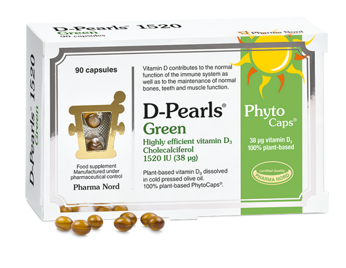 Detaljeret produktbillede af Pharma Nord D-Pearls Phyto 38 µg 80 kapsler på tilbud