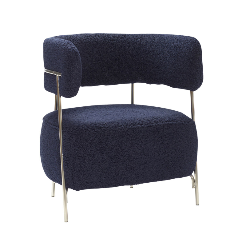 Hübsch Interiør Teddy - Loungestol i blå/nikkel polyester/metal ❤ Stort online udvalg i Hübsch Interiør ❤ Billig fragt og hurtig levering 2 - 5 hverdage ❤ Varenummer: BYH-2118254 / Ean: 5712772111826 på lager - Udsalg på Lænestole - Over 785 kendte brands på udsalg