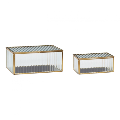 Hübsch Interiør Ripple - Glasboks, i S/2 Messing,Glas ❤ Stort online udvalg i Hübsch Interiør ❤ Billig fragt og hurtig levering 2 - 5 hverdage ❤ Varenummer: BYH-2018801 / Ean: 5712772073070 på lager - Udsalg på Udstillingsmontrer - Over 350 kendte brands på udsalg