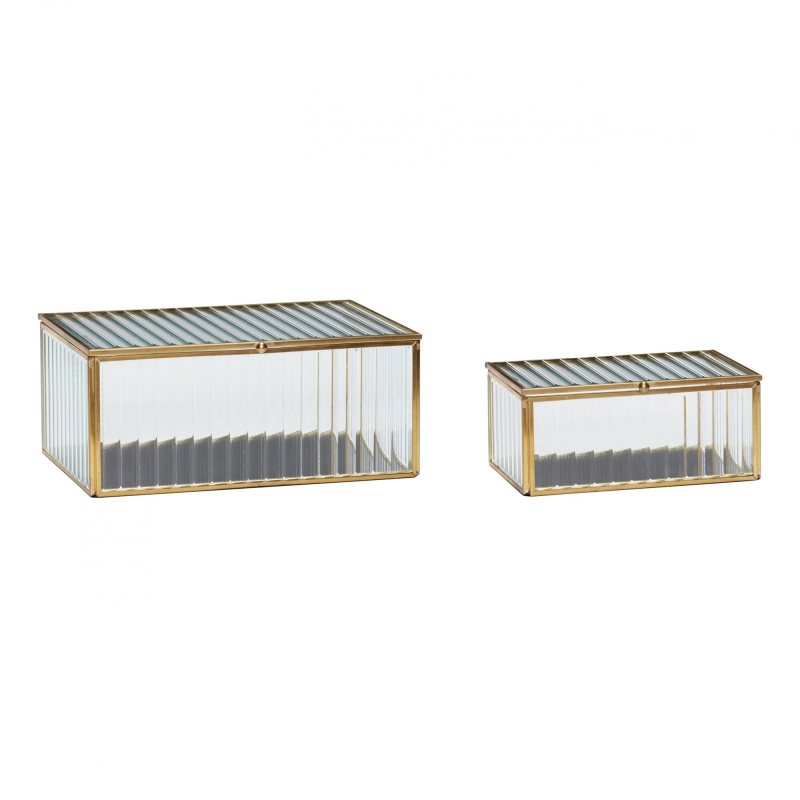 Hübsch Interiør Ripple - Glasboks, i S/2 Messing,Glas ❤ Stort online udvalg i Hübsch Interiør ❤ Billig fragt og hurtig levering 2 - 5 hverdage ❤ Varenummer: BYH-2018801 / Ean: 5712772073070 på lager - Udsalg på Udstillingsmontrer - Over 350 kendte brands på udsalg