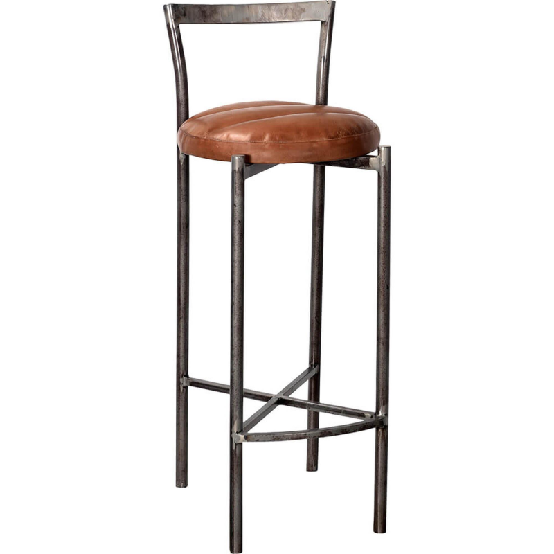 Trademark Living Portland barstol med rundt lædersæde - jern med klar lak og brun ❤ Stort online udvalg i Trademark Living ❤ Billig fragt og hurtig levering 2 - 5 hverdage ❤ Varenummer: BYH-2695038 / Ean: 5740002246291 på lager - Udsalg på Caféstole - Over 785 kendte brands på udsalg