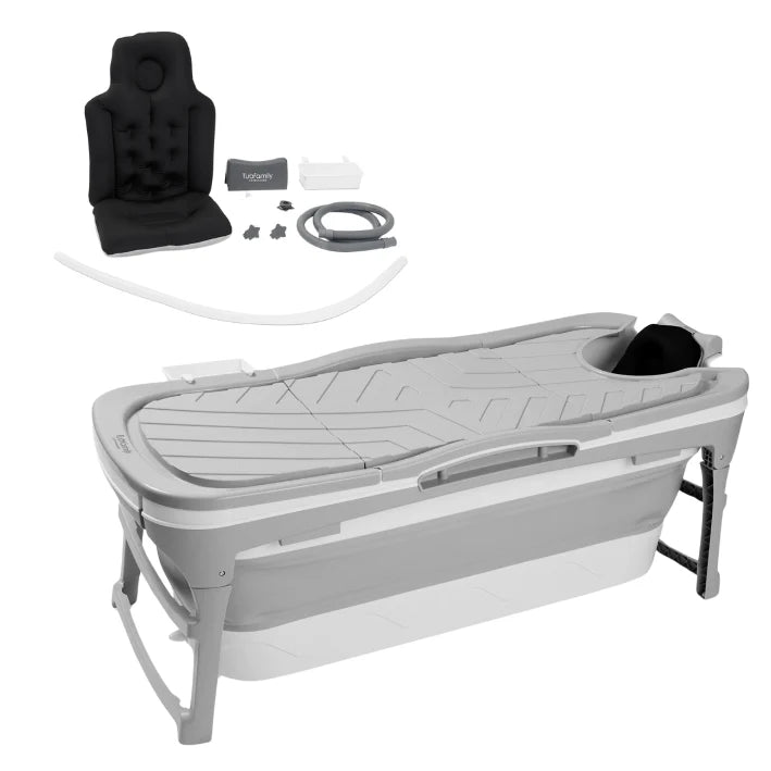 Foldebadekar til voksne Med låg 143cm/Grå Ekstra 300 cm. slange sort badepude lækker opbevaringspose samt ekstra prop inkl. Værdi kr. 798,-.