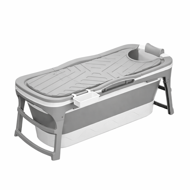 Produktbillede af Foldebadekar til voksne Med låg 143cm/Grå Ekstra 300 cm. slange sort badepude lækker opbevaringspose samt ekstra prop inkl. Værdi kr. 798,-. på tilbud i høj kvalitet