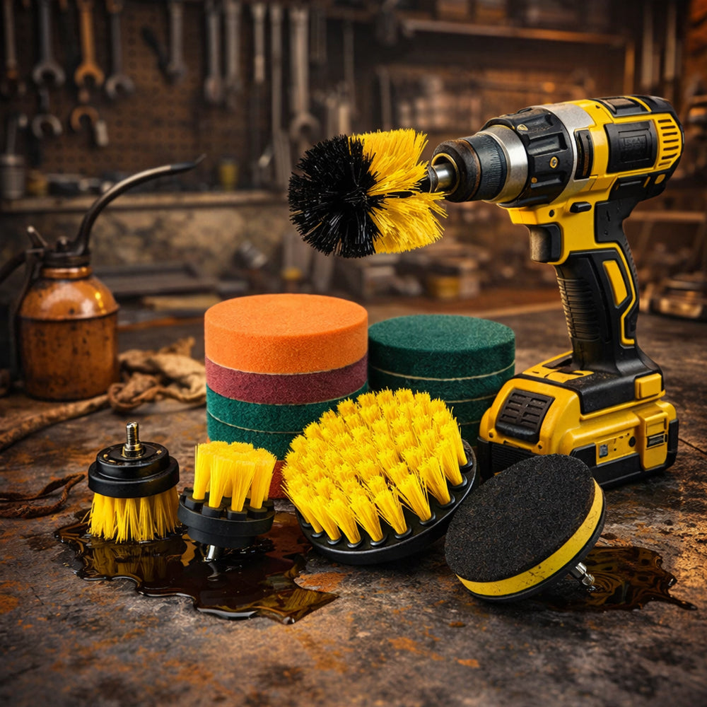 Produktbillede af Køb 12-i-1 Rengørings Børstesæt til bore- skrue maskine på tilbud