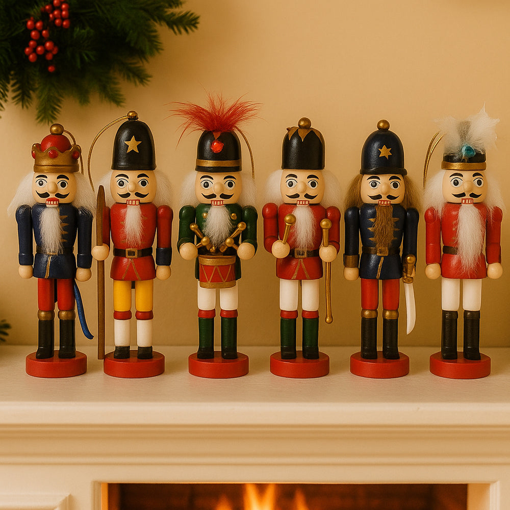 Produktbillede af Nøddeknækker figurer i Træ 12,5 cm sæt med 6 figurer  på tilbud