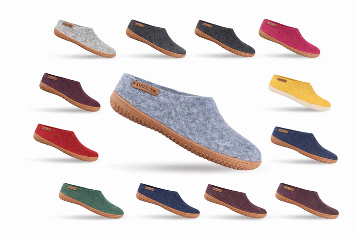 Produktbillede af Køb Uldhjemmesko (100% ren uld) m/Gummisål Dansk Design fra SHUS groen / 45 på tilbud