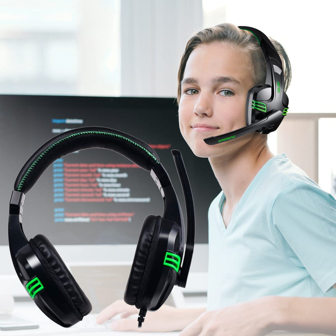 Produktbillede af Køb Gamer PC Headset m/mikrofon og stereo lyd sort/grøn  på tilbud