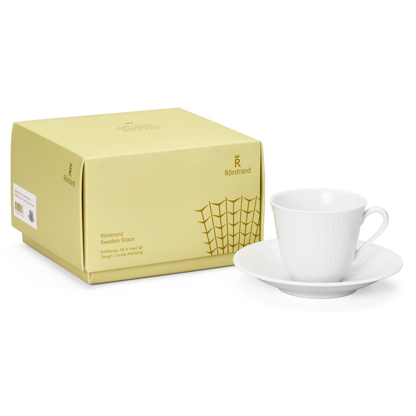 Rörstrand Rörstrand Swedish Grace kaffekop med underkop 16 cl, snö ❤ vinkelbillede (Kaffekopper)