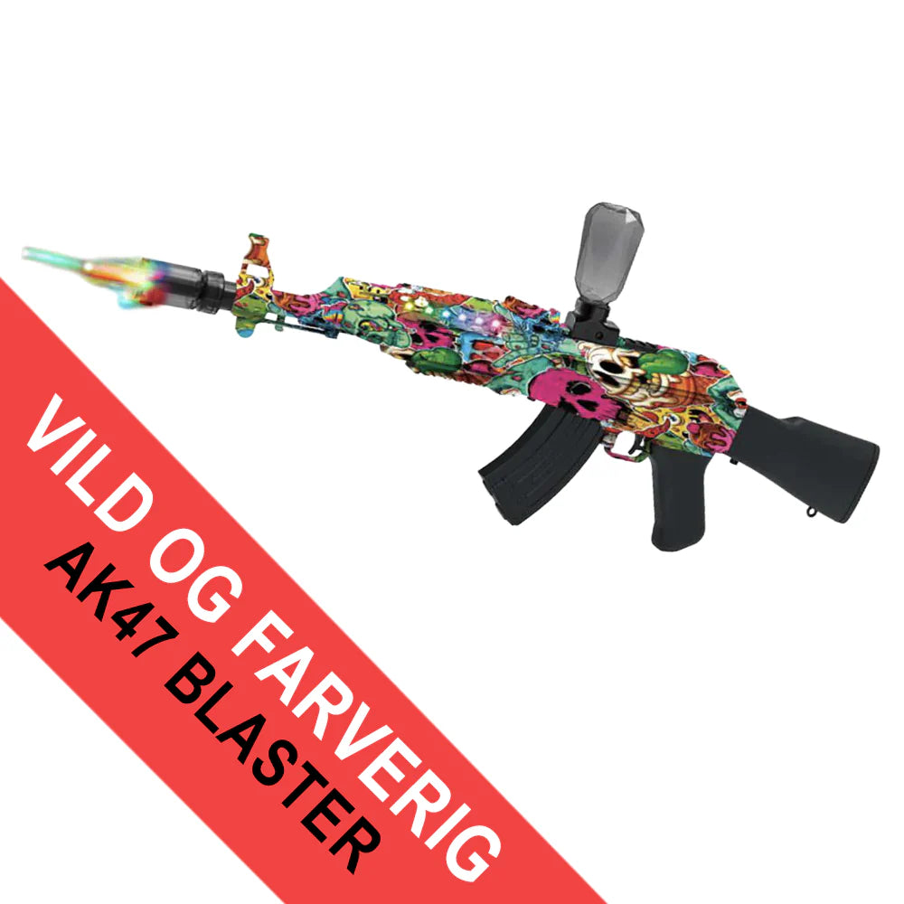 Gel Blaster AK47 elektrisk med sejt lys og røg Gul