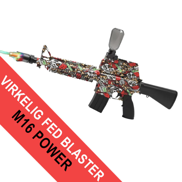Gel Blaster M16 elektrisk med sejt lys og røg når den skyder Blå