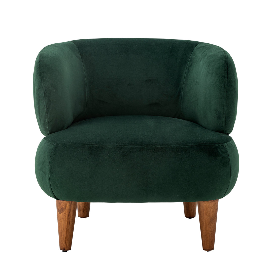 CREATIVE COLLECTION Ruperta loungestol m. armlæn grøn velour polyester og brun gummitræ