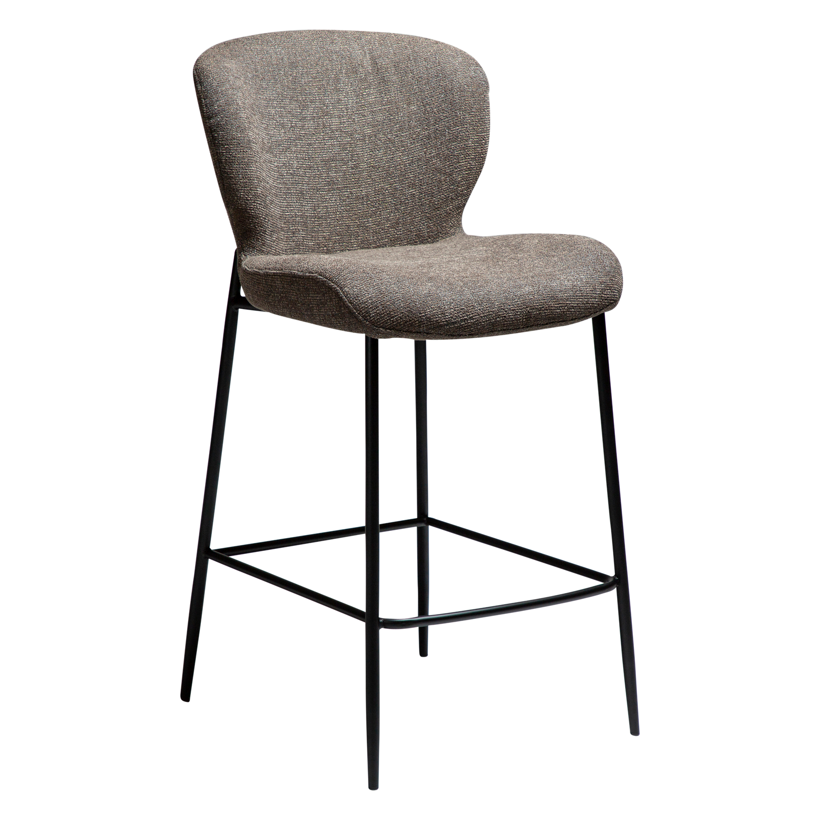 Produktbillede af DAN-FORM GLORY barstol m. ryglæn og fodstøtte Major brun bouclé stof og sort metal i premium kvalitet