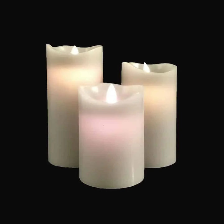 LED blok stearinlys 3 stk. 12/15/17 cm m/3D flamme (Flere farver) Grå