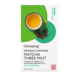 Detaljeret produktbillede af Clearspring Grøn te m. Matcha & Mint Ø 20br. på tilbud