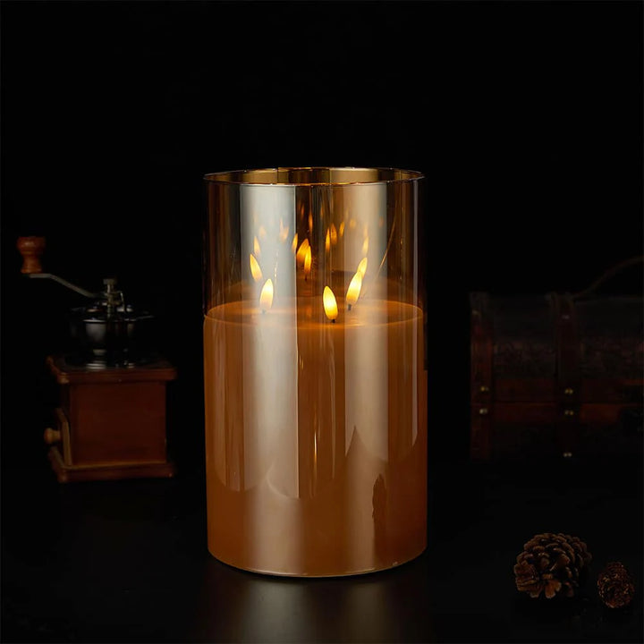 LED Stearinlys i Glas ø10 x 15 cm Guld Grå eller Hvid Guld