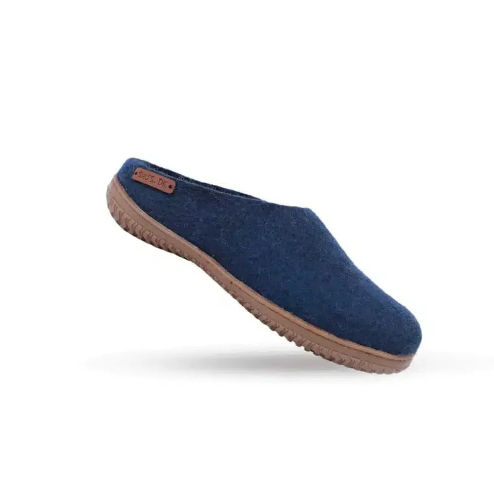 Uldtøffel (100% ren uld) m/Gummisål Dansk Design fra SHUS blå / 40