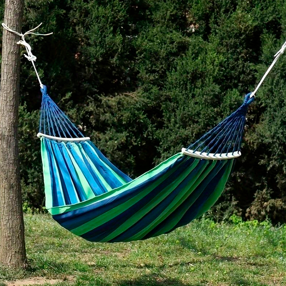 Produktbillede af Luksuriøs Hængekøje Blå stribet Camping Hammock på tilbud