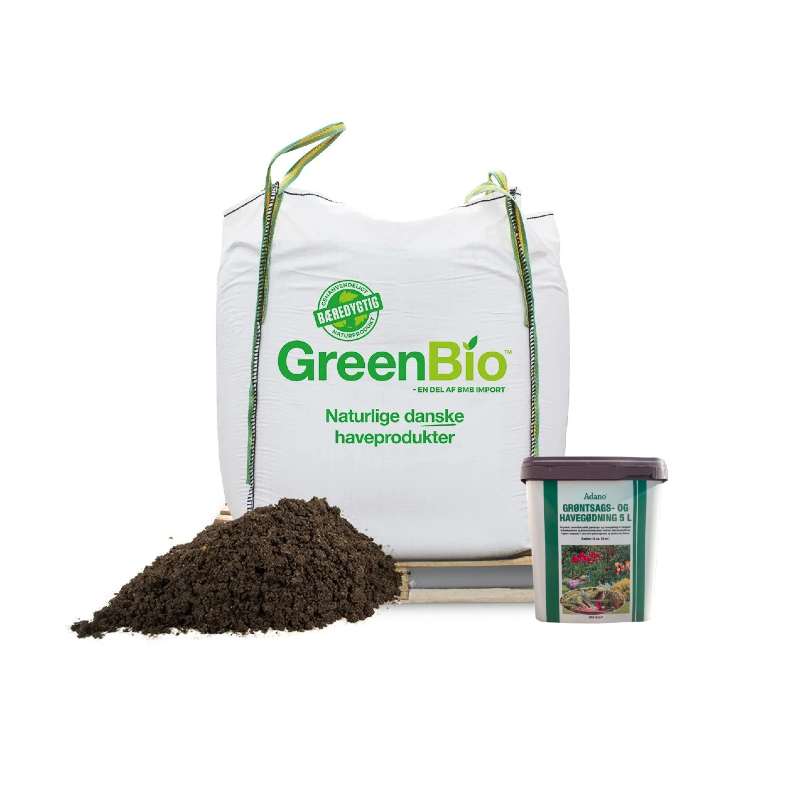 Produktbillede af Højbedsmuld 1000L + 5L Grøntsags og Havegødning. Frit leveret i hele Danmark. på tilbud i høj kvalitet