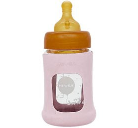 Detaljeret produktbillede af Hevea Baby Glas sutteflaske Wide Neck 150ml Powder Pink x på tilbud