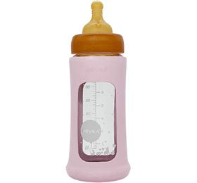 Detaljeret produktbillede af Hevea Baby Glas sutteflaske Wide Neck 250ml Powder Pink X på tilbud