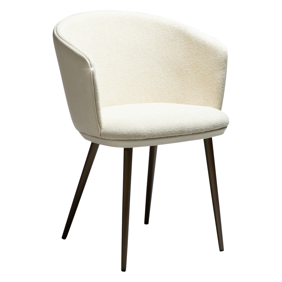 DANFORM Hey lænestol m. armlæn matteret mandel boucléstof m. glimmer kunstlæder messing stål