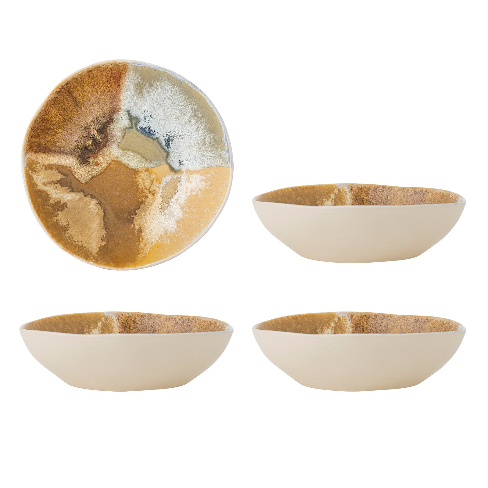 Produktbillede af CREATIVE COLLECTION Lacey skål gul stentøj D21xH6 sæt af 4 i premium kvalitet