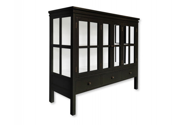 Produktbillede af Hjarnø Vitrineskab 110x130x45 cm Sort/Hvid på tilbud i høj kvalitet