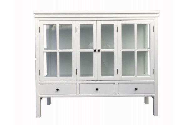 Produktbillede af Hjarnø Vitrineskab 110x130x45 cm Hvid på tilbud i høj kvalitet