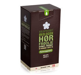Detaljeret produktbillede af Nyborggaard Hørfrøolie koldpresset Ø 1000 ml. på tilbud