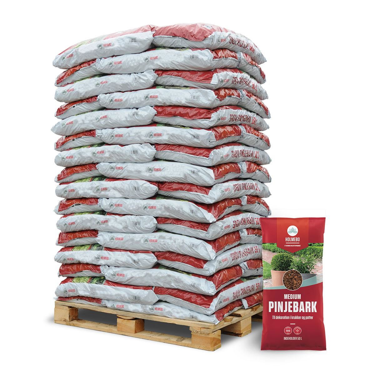 Produktbillede af Holmebo Pinjebark medium 15-25 mm 48 poser á 50 liter på tilbud i høj kvalitet
