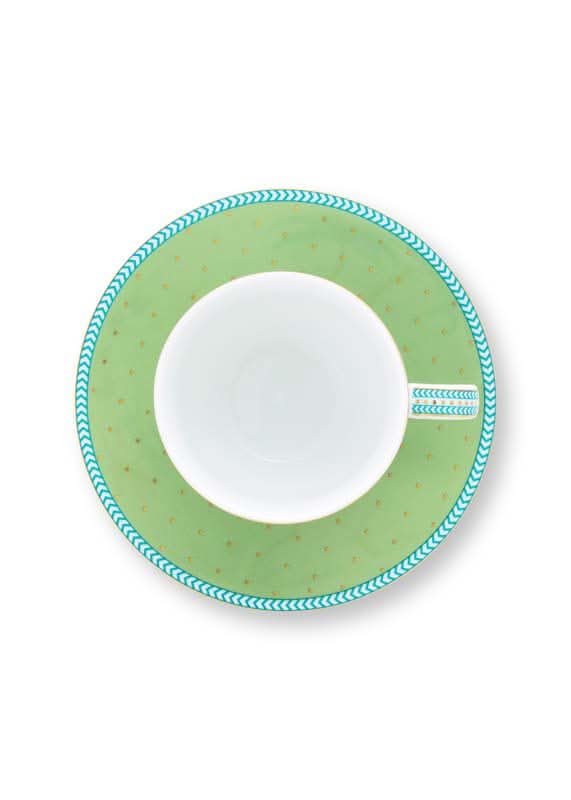 Se billigt tilbud på Espresso Cup & Saucer Jolie Gold Dots Green 120ml! Udsalg på Pip Studio. Hurtig levering, billig fragt. Varenummer: CADEC-51.004.130. Spar op til 55%.