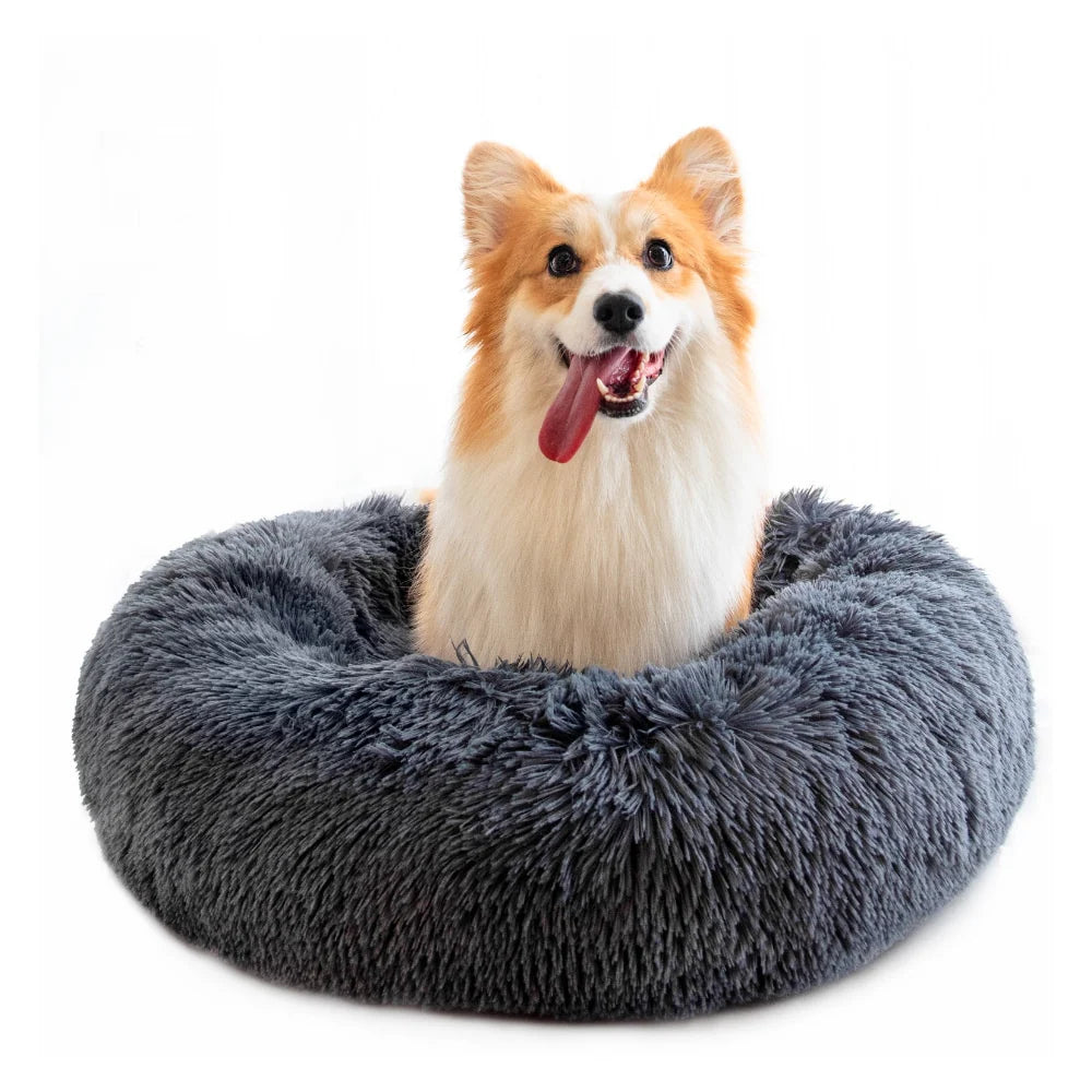 Blød og beroligende donut hundeseng (mange farver) Grå / 100 cm.