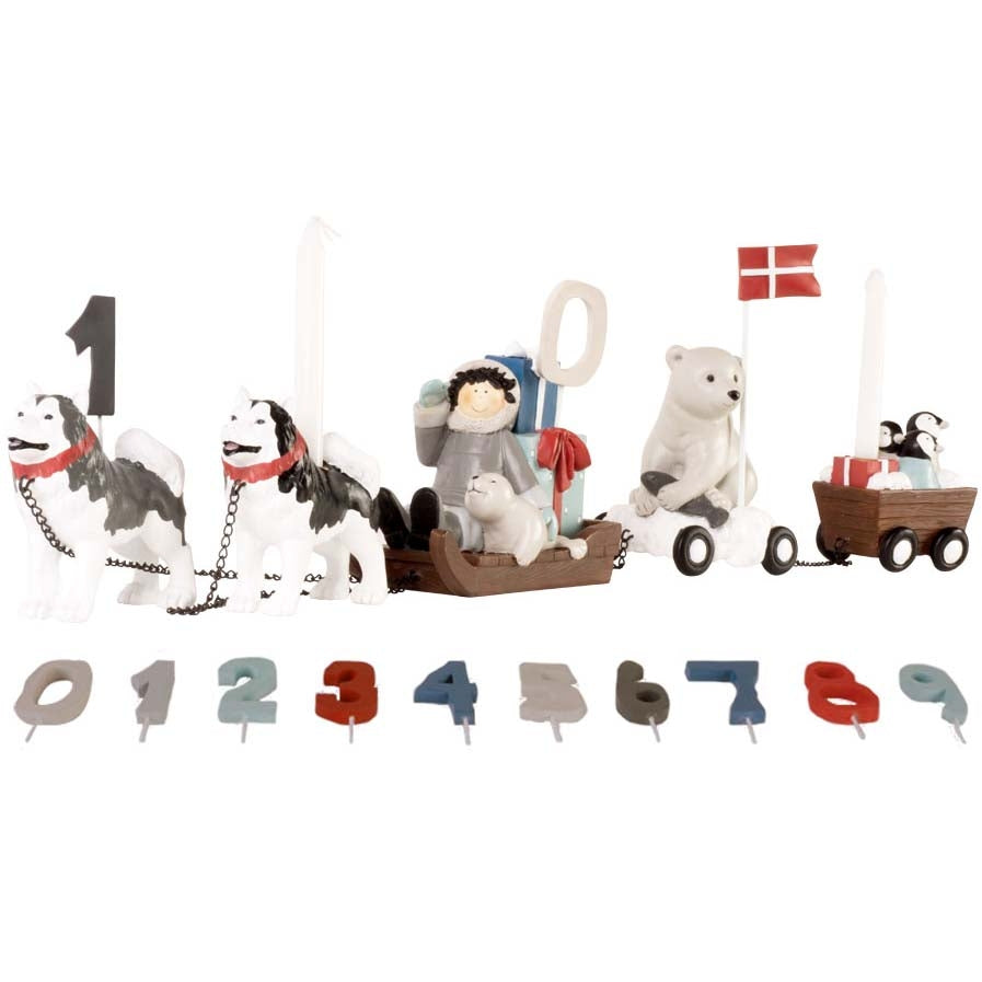 Produktbillede af Kids by Friis Fødselsdagstog hundeslæde m. 11 tal og flag i premium kvalitet
