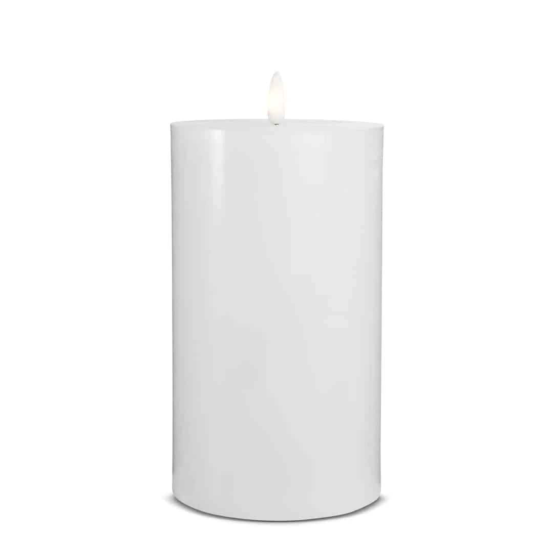 LED Stearinlys 1 stk. ø10 x 20 cm m/3D flamme (flere farver) Hvid