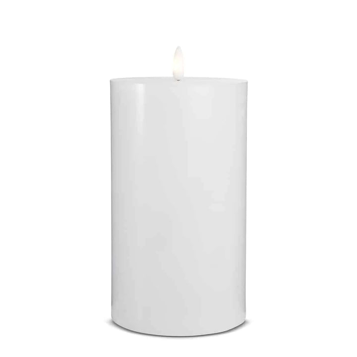 LED Stearinlys 1 stk. ø10 x 20 cm m/3D flamme (flere farver) Hvid