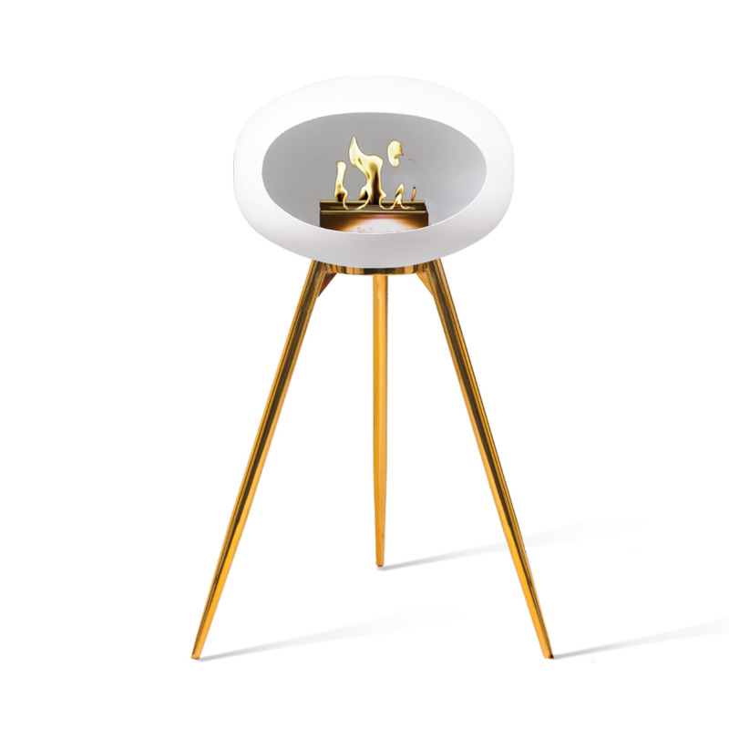 Hvid biopejs med Rose Gold skål Ground Wood 79cm ben i Rose Gold