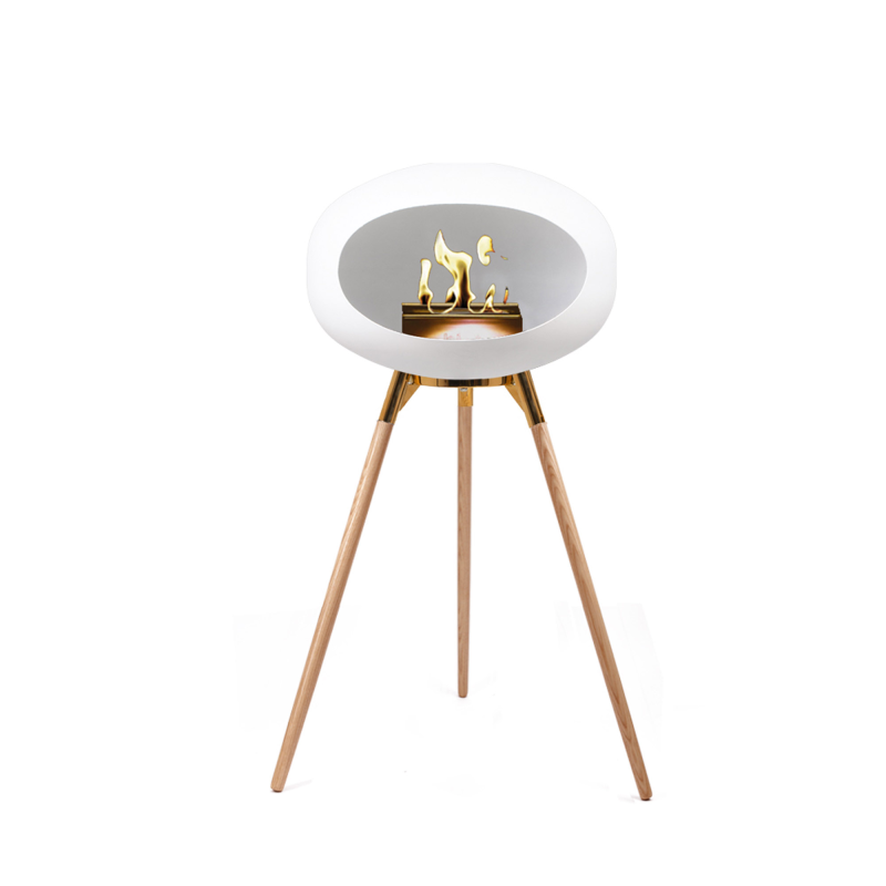 Le Feu Hvid biopejs med Rose Gold skål - Ground Wood 79cm - ben i særbehandlet eg