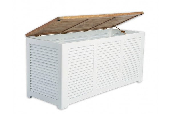 Produktbillede af Hvid hyndebox m/teak låg på tilbud i høj kvalitet