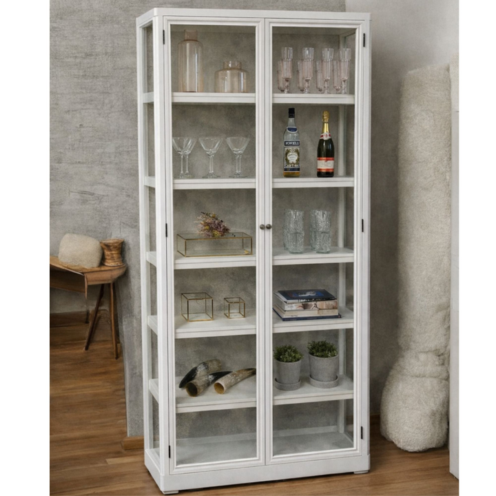 Produktbillede af Vitrineskab med glas på alle 4 siderne Dixie hvidt og bredt på tilbud i høj kvalitet
