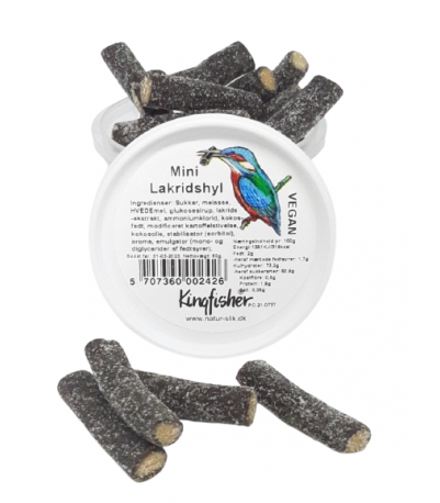Detaljeret produktbillede af Kingfischer Mini lakridshyl Vegan 60g. på tilbud