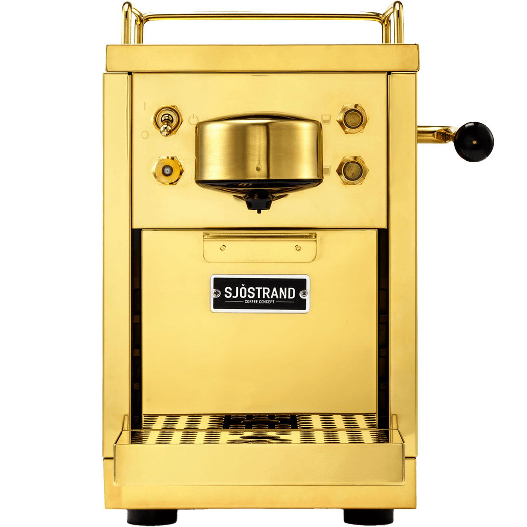 Sjöstrand coffee Sjöstrand coffee The Original kapselmaskine, messing – close-up (Kapselmaskiner)