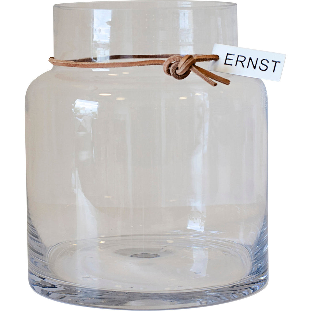 Ernst Ernst Glasvase med lædersnor, 18cm. – close-up (Vase)