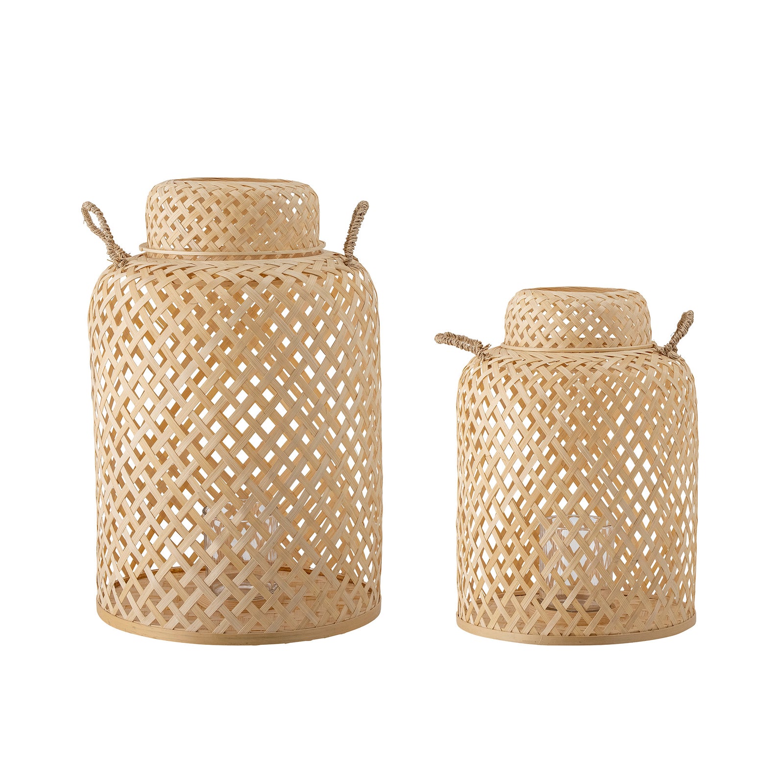 Produktbillede af BLOOMINGVILLE Madlin lanterne m. glas rund natur bambus sæt af 2 i premium kvalitet