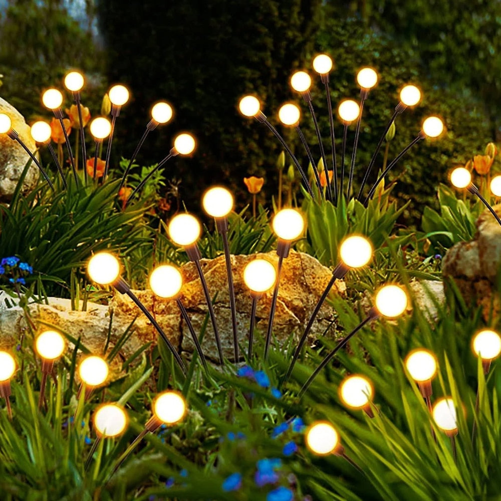 Produktbillede af Køb Ildfluelys til haven (2-pak) Solcellelamper på spyd 70 cm 6 LED på tilbud