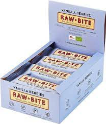 Detaljeret produktbillede af Rawbite Vanilla Berries Ø 50g. 12 stk. Spar 10% på tilbud