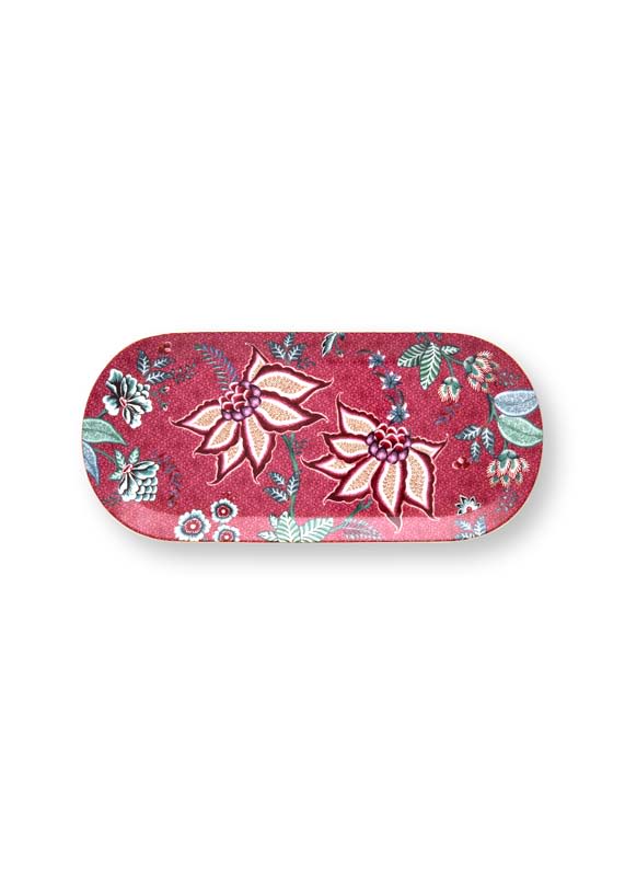 Produktbillede af Cake Tray Rectangular Flower Festival Dark Pink 33.3x15.5cm på tilbud i høj kvalitet