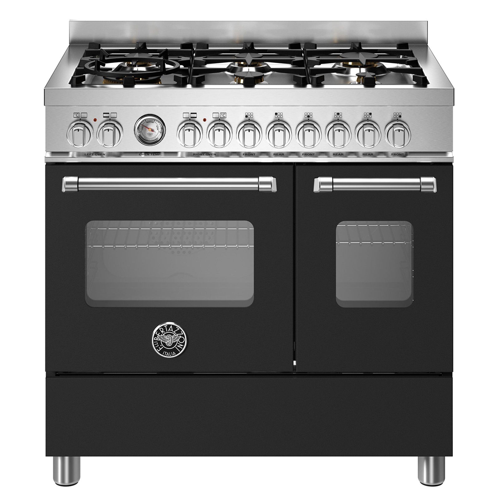 Bertazzoni Bertazzoni MAS96L2ENET Master gaskomfur med dobbeltovn, 90 cm, matsort – produktvisning (Gasblus)